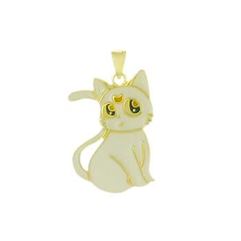 White Enamel Sitting Cat Gold Plated Pendant