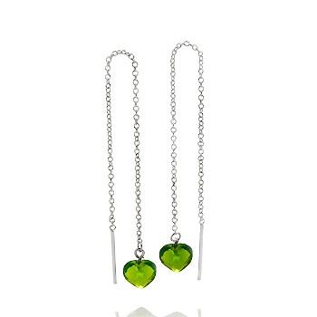 Heart Green CZ Threader Earrings Rhodium