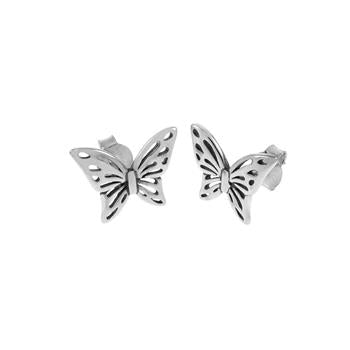 .925 Sterling Silver Butterfly Polished Stud Earrings
