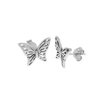 .925 Sterling Silver Butterfly Polished Stud Earrings