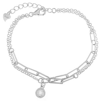 Double Link Rolo Paperclip Charm Bracelet