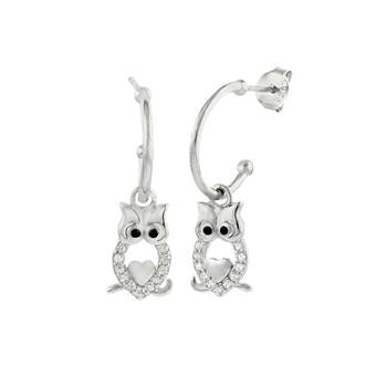 Owl Rhodium Hoop Earrings
