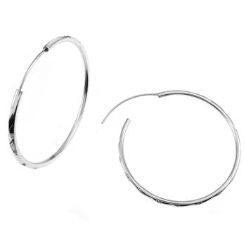 Sterling Silver DC Rhodium Hoop Earrings