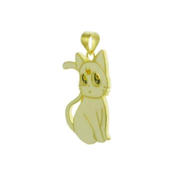 White Enamel Sitting Cat Gold Plated Pendant