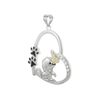 Puppy Dog - CZ Heart Rhodium Pendant