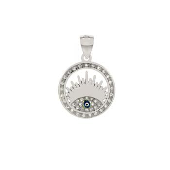 Evil Eye CZ Sterling Silver Rhodium Pendant