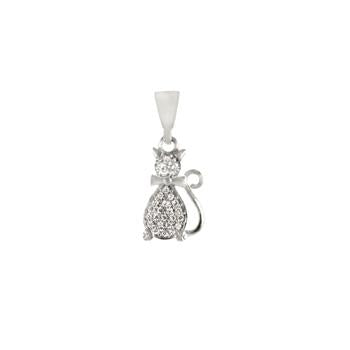Sterling Silver Rhodium Cat Pendant