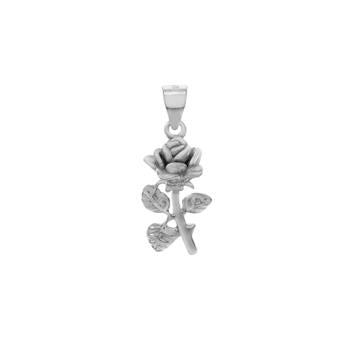 .925 Sterling Silver Rhodium Rose Charm Pendant