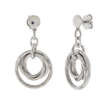Italian Sterling Silver D/C Circle Rhodium Dangle Earrings