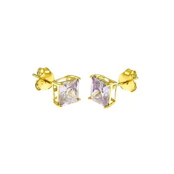 Sterling Silver Square CZ Lavender Casting Gold Plated Stud Earrings