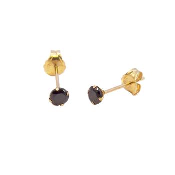 3mm Rd. Black CZ 14K Yellow Gold Push Back Stud Earrings