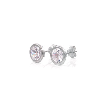 14K White Gold Round Bezel Set Push Back Stud Earrings