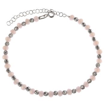 Pink Crystal & Diamond Cut Bead Rhodium Bracelet