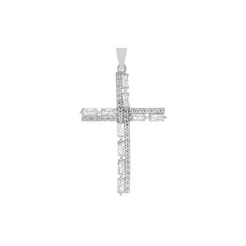 CZ Cross Sterling Silver Rhodium Pendant