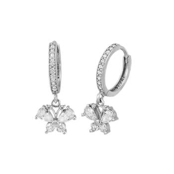 CZ Butterfly Rhodium Huggie Hoop Earrings