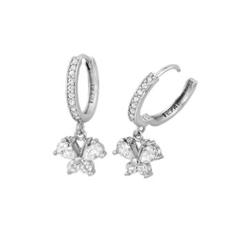 CZ Butterfly Rhodium Huggie Hoop Earrings