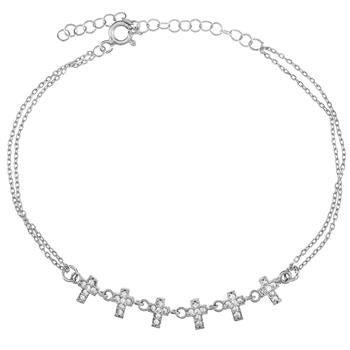 Small CZ Cross Rhodium Bracelet