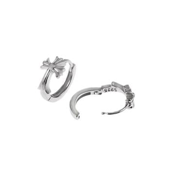 Sterling Silver Rhodium Cross Huggie Hoop Earrings