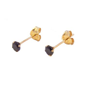 3mm Rd. Black CZ 14K Yellow Gold Push Back Stud Earrings