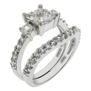 Sterling Silver Princess-Cut & Round  CZ Bridal Ring Set