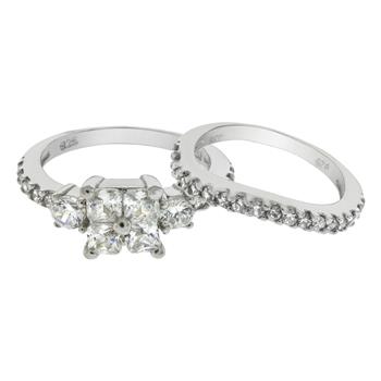 Sterling Silver Princess-Cut & Round  CZ Bridal Ring Set