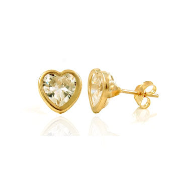 CZ Heart Bezel Set 14K Gold Push Back Stud Earrings