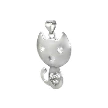 Sterling Silver Rhodium Cat Pendant