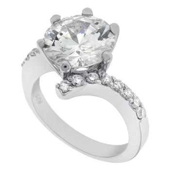Sterling Silver 9.5mm Round Cubic Zirconia Engagement Ring