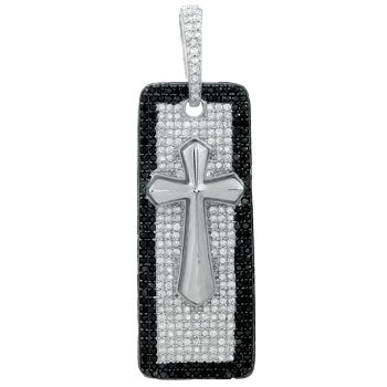 925vSilver Cubic Zirconia Black & Clear Round CZ Pendant