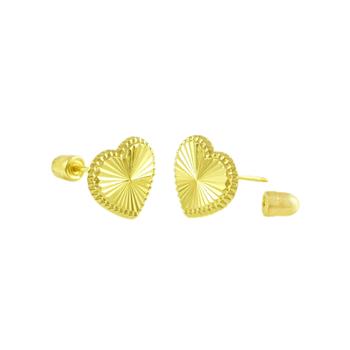 Diamond Cut Heart 14K Gold Crew Back Stud Earrings