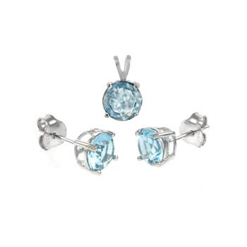 Sterling Silver Aquamarine Earrings & Pendant Set