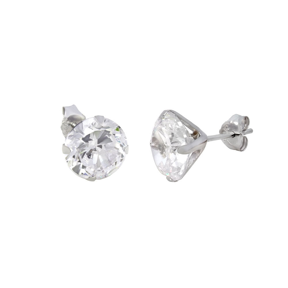 8mm Round CZ Stamping 14K Gold Stud Earrings with Push Back