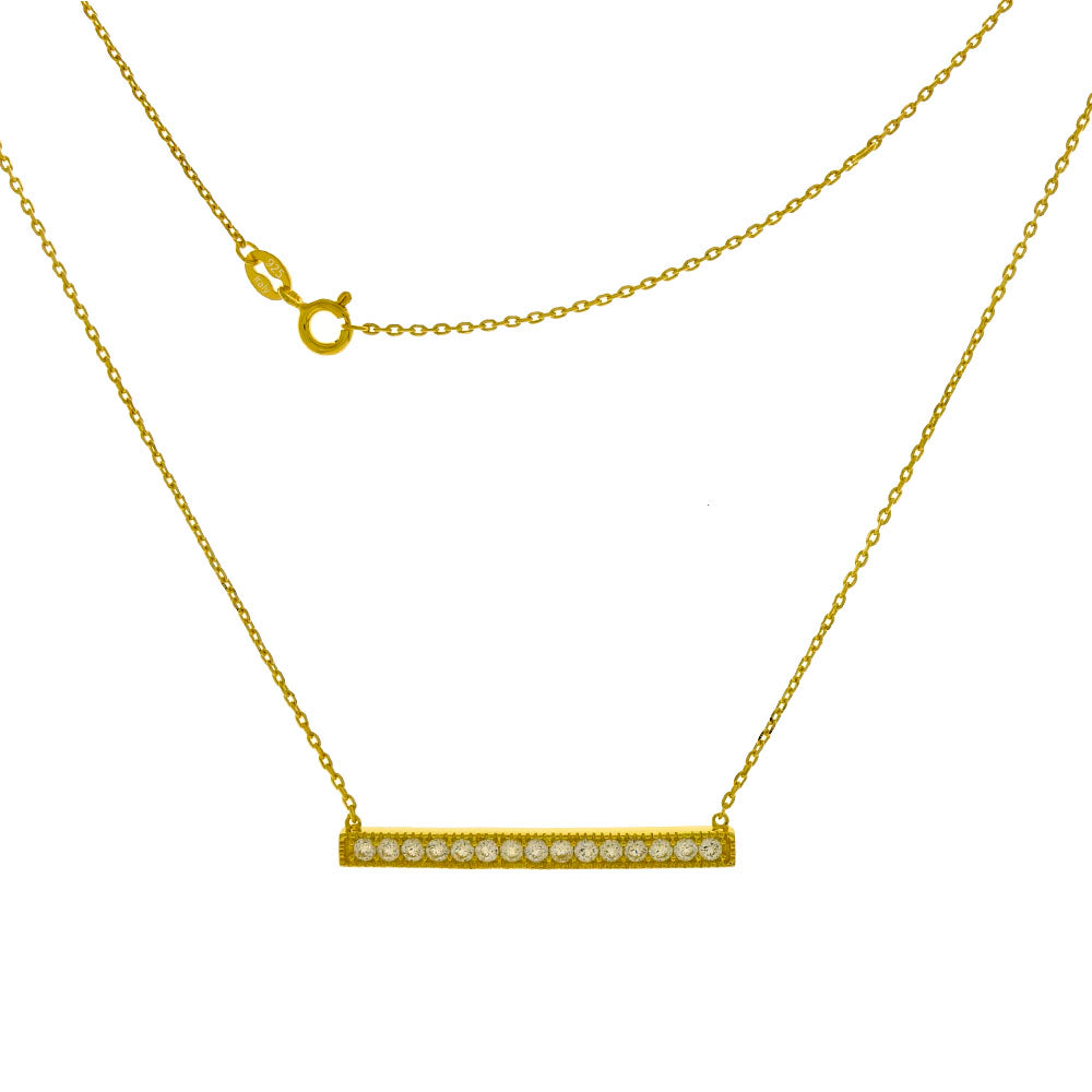 Gold PlateD CZ Bar Necklace