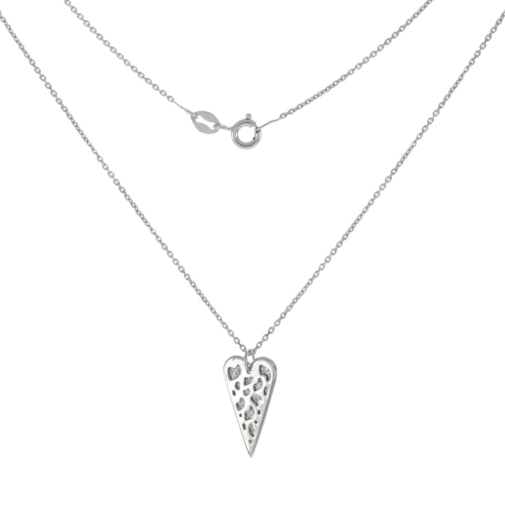 Sterling Silver Hammer Cut Pendant W Rhodium Necklace