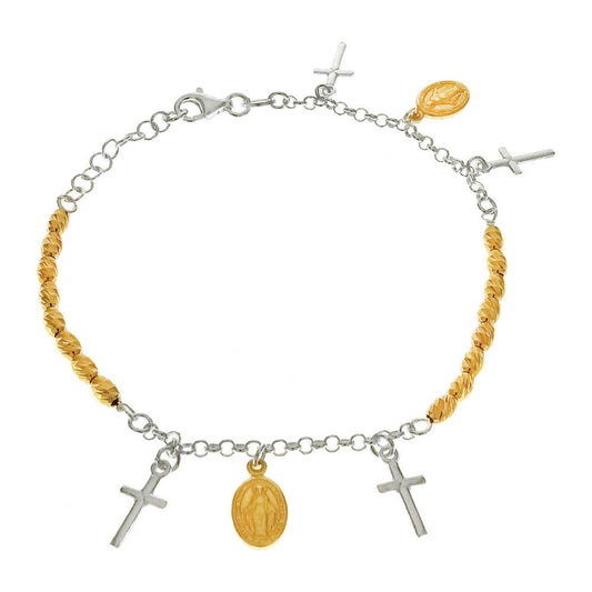 Two Tone Religious Charms Bracelet