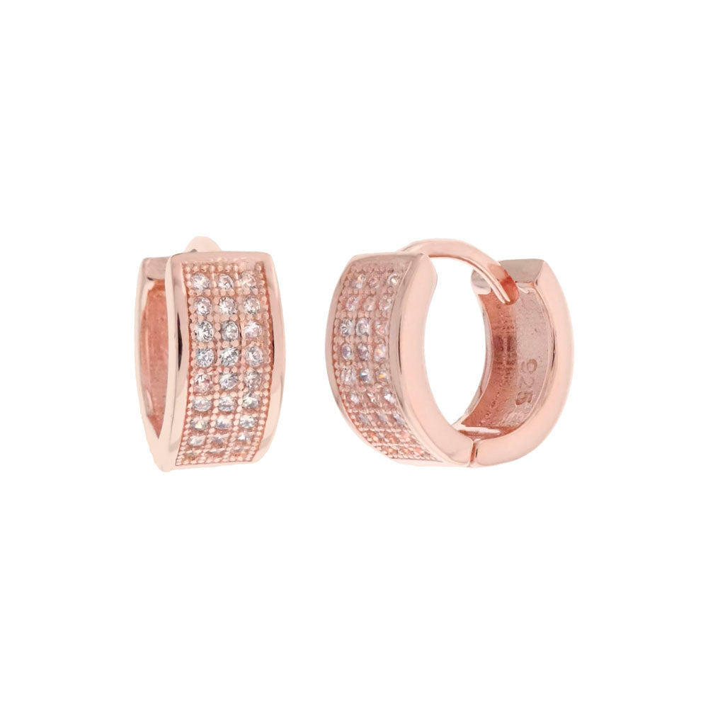 3 Lines Cubic Zirconia Rose Gold Plated Huggie Hoop Earrings