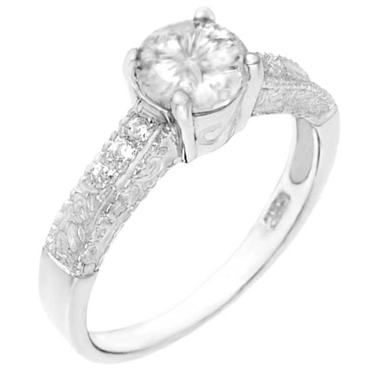 6mm Round Cubic Zirconia Sterling Silver Engagement Ring