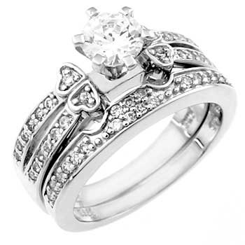 Sterling Silver 6mm Round Cubic Zirconia Wedding Ring Set