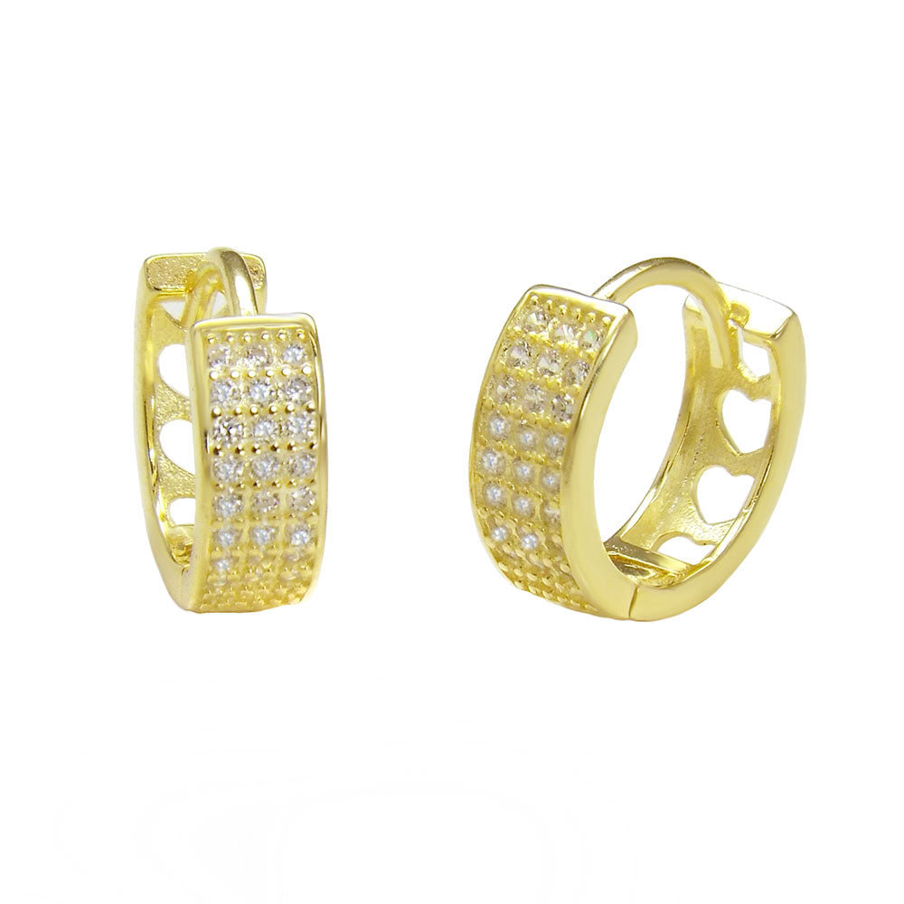 3 Line CZ Huggie Hoop Earrings Gold Plated Sterling Silver