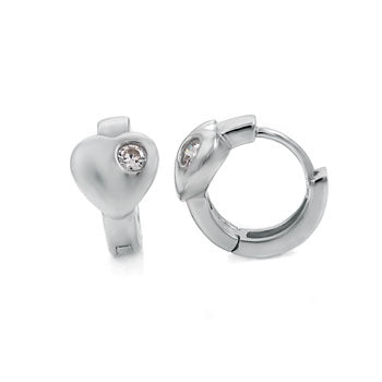 Sterling Silver Cubic Zirconia Heart Huggie Earrings