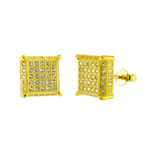 5 Lines Micro Pave CZ Gold Plated Square Stud Earrings