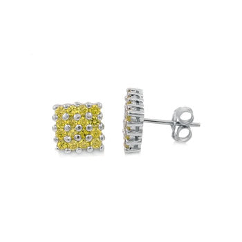 Yellow Round CZ SQ Stud Earrings