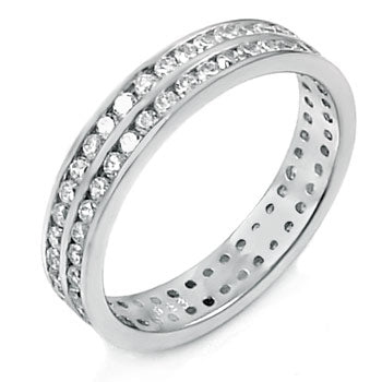 Sterling Silver Double Lines Round CZ Eternity Ring