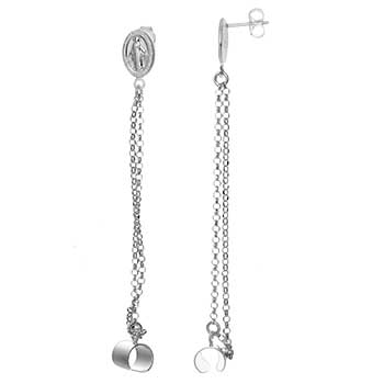 Italian Sterling Silver Virgin Mary Earrings Double Rolo Chain W Ear Cuff