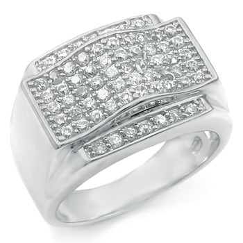 925 Sterling Silver Hip Hop Pave Setting Round CZ Ring