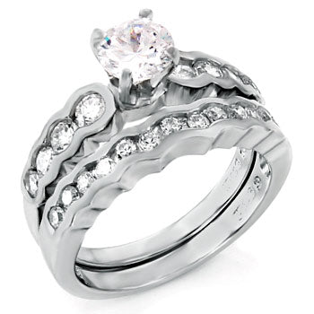 6mm Round Cubic Zirconia Sterling Silver Wedding Ring Set