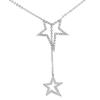 Sterling Silver White Topaz CZ Double Star Y Necklace