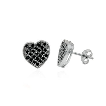 Sterling Silver Heart Black Cubic Zirconia Stud Earrings