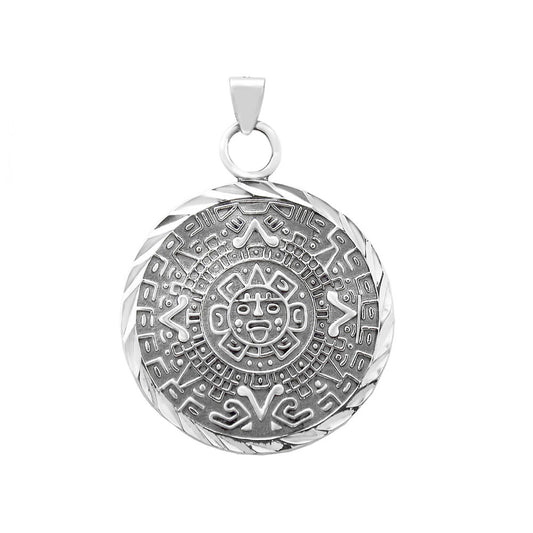 Diamond Cut Aztec Calendar Medal Pendant