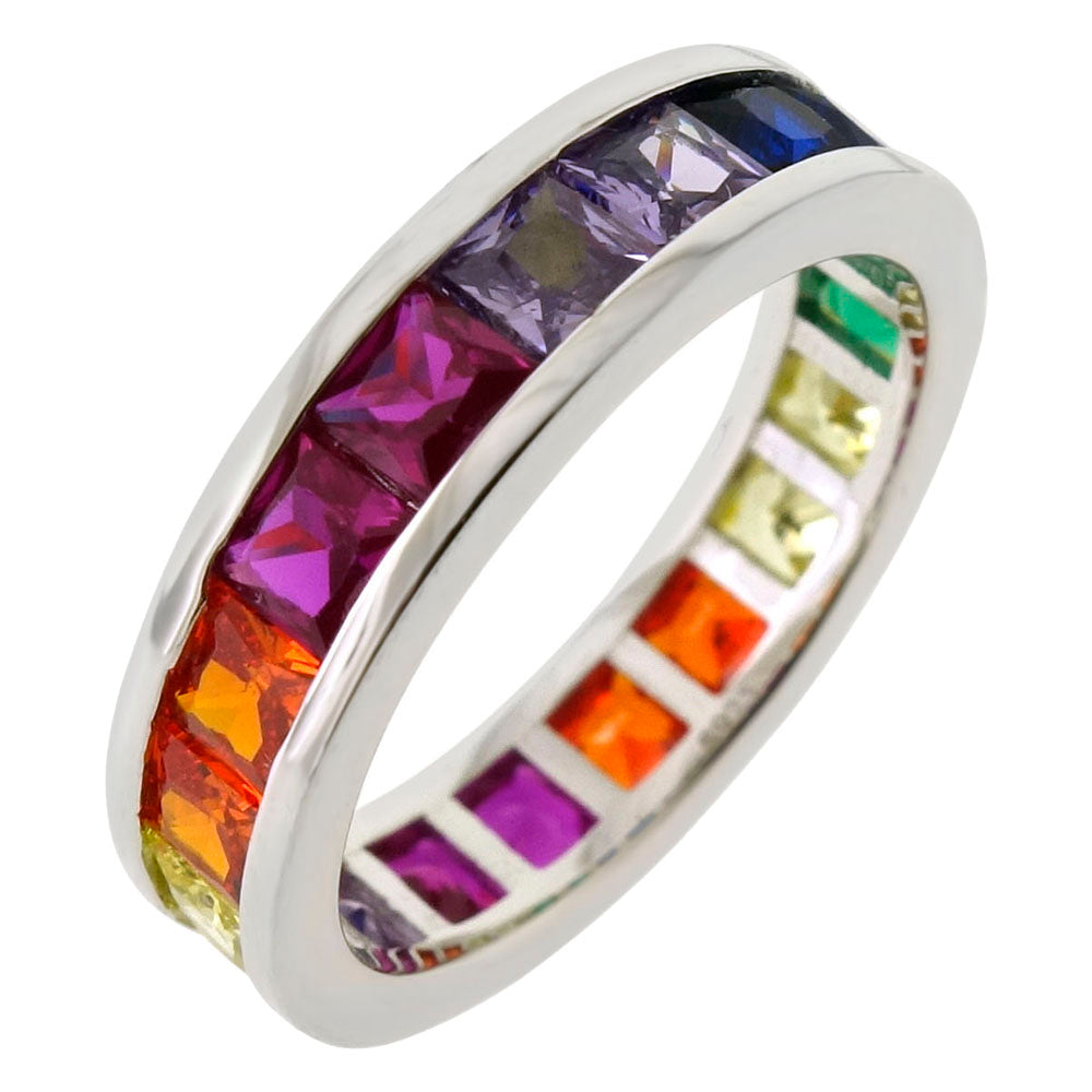 Eternity Princess Cut Multi Color CZ Band Ring